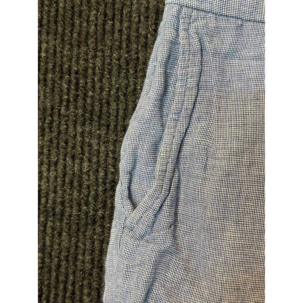 Peter Millar Shorts Mens 36 Chino Blue White Micro Check Linen Blend Flat Front